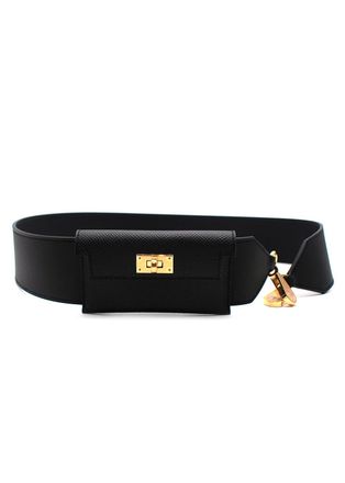 Herm&egrave;s Black Kelly Pocket Bag Strap with Gold Hardware