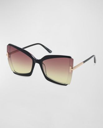 Tom Ford Gia Semi-Rimmed Acetate Butterfly Sunglasses