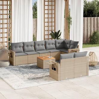 vidaXL Set De Sof&aacute;s De Jard&iacute;n 9 Pzas Con Cojines Rat&aacute;n Sint&eacute;tico Beige Vidaxl