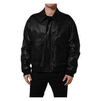 Dolce & Gabbana Full Zip Biker Jacket - Heren - Leren en Su&egrave;de Jassen - Zwart - 3XL - Leer - Jassen