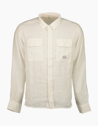 C.P. Company Mens Long Sleeve Linen Overshirt - White - Size: Regular/36