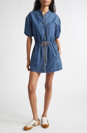 Veronica Beard Akerman Puff Sleeve Denim Minidress in City Stroll at Nordstrom, Size 14