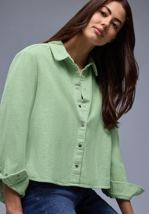 Street One Langarmbluse STREET ONE, Damen, Gr. 42, pale mint gr&uuml;n, Web, Obermaterial: 100% Baumwolle, unifarben, l&auml;ssig geschnitten h&uuml;ftlang, Rundhals, 1-Knopf-M