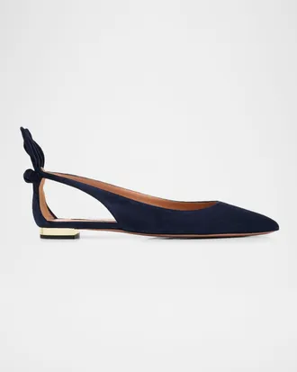 Aquazzura Suede Bow Tie Ballet Flats
