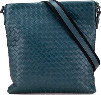Bottega Veneta Pre-owned Womens Woven Leather Crossbody Bag - Teal - One Size