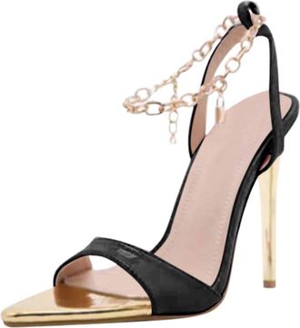 Generic Fashion Comfortable Open Toe Strappy Stiletto Heel Sandals with Chain Anklet, black, 8.5 UK