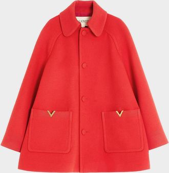 Valentino Garavani Mens Cappotto Wool V Gold-Trim Jacket