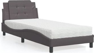 vidaXL Cama Con Colch&oacute;n Cuero Sint&eacute;tico Gris 80x200 Cm Vidaxl