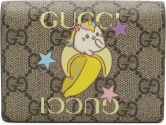 Gucci Gg Supreme Beige Multi-Color Yellow Gg Supreme Leather Wallet (Bi-Fold) (Pre-Owned)