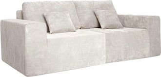 Oviala Sof&aacute; modular de 2 plazas en tela con cojines crudo L 200 cm