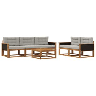 vidaXL Conjunto De Sof&aacute;s De Exterior 6 Pcs Natural Y Gris Claro Vidaxl