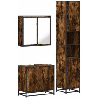vidaXL Set De Muebles Ba&ntilde;o 3 Pzas Madera Contrachapada Roble Ahumado Vidaxl