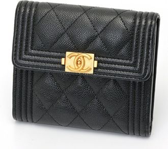 Chanel Black Grained Calfskin Wallet (Tri-Fold) (Pre-Owned)