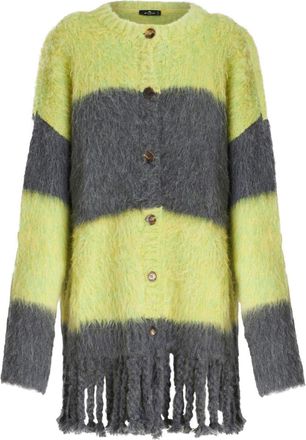 Etro striped brushed cardi-coat - women - Acrylic/Alpaca/Polyamide/Mohair/Wool - 42 - Grey