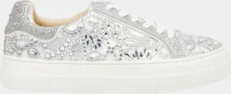 Betsey Johnson Womens Sidny Sneaker Shoes In Silver White Rhinestones
