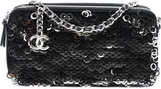 Chanel Borsa a tracolla CC in pelle di vitello con paillettes e catena 2019 - Nero