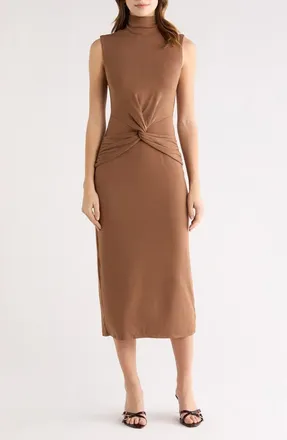 ASTR the Label Riana Sleeveless Turtleneck Dress in Chestnut at Nordstrom, Size X-Small