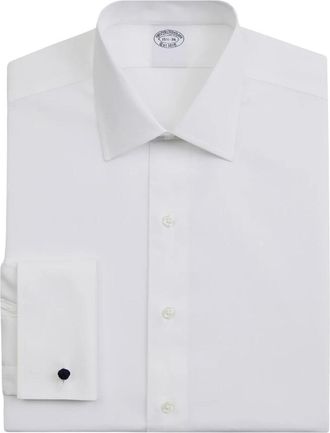 Brooks Brothers Wit Regular Fit Non-Iron Stretch Katoenen Dress Shirt met Ainsley Kraag - Heren - Zakelijke Overhemden - Wit - L - Katoen - Overhemden