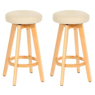 Hhg Hhg - Nunca Usado] Lote De 2 Taburetes De Bar Navan, Taburete De Bar Taburete De Barra, Madera Imitaci&oacute;n Cuero Giratorio, Crema, Patas Claras