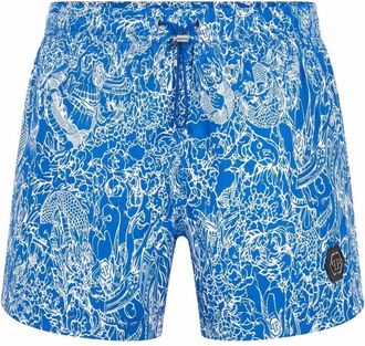 Philipp Plein Badmode, Heren, Blauw, L, Polyester, Zwemshorts Skull All-Over