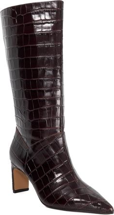 Dune London Womens Ladies Olette - Leather Reptile Effect Pointed Toe Boots - Burgundy - Size UK 7