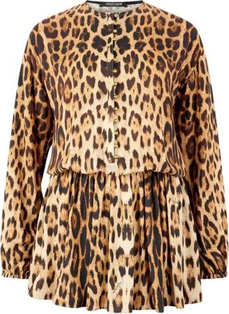 Roberto Cavalli Korte Jurk met Jaguar Skin Print - Dames - Korte kleedjes - Bruin - XS - Kleedjes