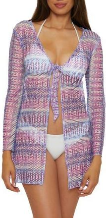 BECCA by Rebecca Virtue Tie Front Long Sleeve Sheer Mesh Cover-Up in Tulum at Nordstrom Rack, Size Medium