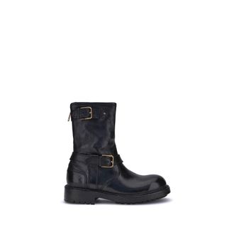 Dolce & Gabbana Black Calf Leather Bos Taurus Lace-Up Mens Boots