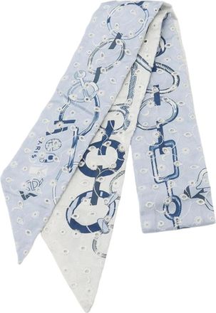 Herm&egrave;s 2020-2025 Do Re Boucles Broderie Anglaise Embroidered Silk Twilly Scarf scarves - women - Silk - One Size - Blue