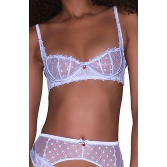 Fleur du Mal Love Lock Embroidered Underwire Balconette Bra in Forget Me Not at Nordstrom Rack, Size 32F (4D Us)