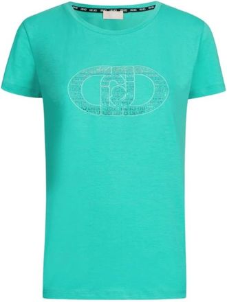 Liu Jo Logo Gemstone T-Shirt Korte Mouw - Dames - T-shirts - Groen - L - Katoen - Tops