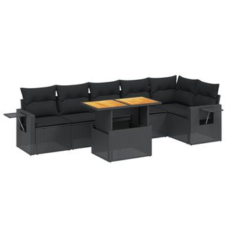 vidaXL Set De Comedor De Jard&iacute;n 7 Pzas Y Cojines Rat&aacute;n Sint&eacute;tico Negro Vidaxl