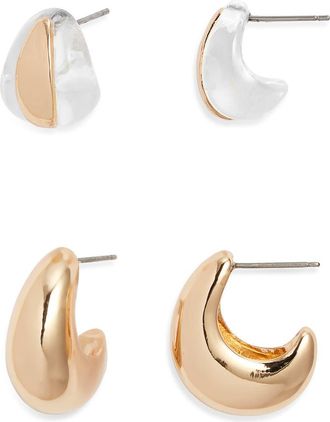 Open Edit Set of 2 Huggie Earrings in Clear- Gold at Nordstrom