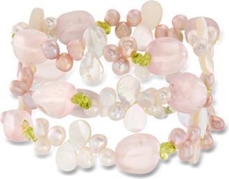 Ross-Simons 5-6mm Cultured Pearl, Rose Quartz and Peridot Bead Jewelry Set: 3 Stretch Bracelets