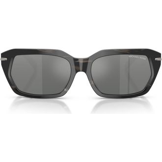 Michael Kors Lake Tahoe 57mm Mirrored Rectangular Sunglasses in Black Horn /Black Mirror at Nordstrom