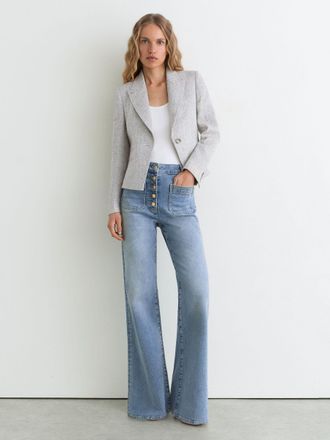 Reiss Light Blue Twin-pocket Button Flared Jeans, 24R