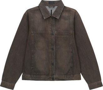 Rta Valentiano Boxy Denim Jacket in Mocha Drift at Nordstrom, Size Xxx-Large