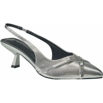 French Connection Buckles Slingback Kitten Heel in Silver at Nordstrom, Size 7