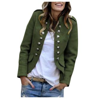 Generic Womens Military: Wool Jacket Womens Transition Short Blazer Suit Jacket Long Sleeve Elegant Blazer with Buttons Front Blazer Autumn Summer Transition 