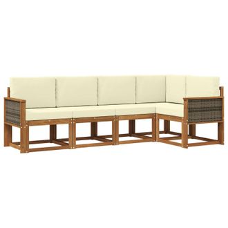 vidaXL Conjunto De Sof&aacute;s De Exterior 5 Pcs Natural Y Crema Poli&eacute;ster Vidaxl