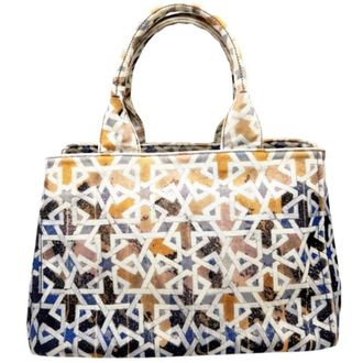 Prada Blue Orange Canvas Handbag Tote Bag (Pre-Owned)