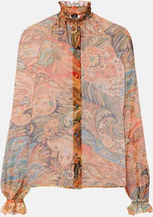 Etro Camisa de seda estampada con volantes