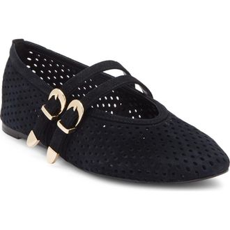 Steve Madden Lissa Perforated Mary Jane Flat in Black Suede at Nordstrom Rack, Size 6.5