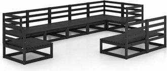 vidaXL 9 Piece Garden Lounge Set Black Solid Pinewood Vidaxl