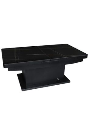 Livetastic Couchtisch, Schwarz, Metall, Keramik, rechteckig, Sockel, 49.5-79x70x125-150 cm, ausziehbar, h&ouml;henverstellbar, einfacher Aufbau, Wohnzimmer, Wohnzimme