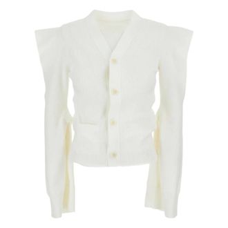 sacai Cardigans, female, White, Size: 2XS Cotton Knitted Cardigan