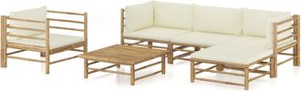 vidaXL Set De Muebles De Jard&iacute;n 6 Piezas Bamb&uacute; Y Cojines Blanco Crema Vidaxl