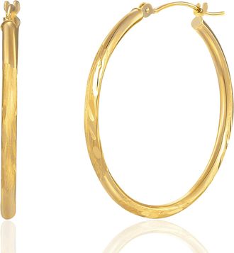 MAX + STONE 14k Yellow Gold Diamond Cut & Satin Finish Round Hoop Earrings 20MM to 30MM