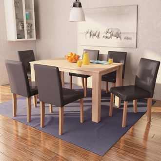 vidaXL Vidaxl - Sillas Y Mesa De Comedor 7 Pzas Roble Y Cuero Artificial Marr&oacute;n