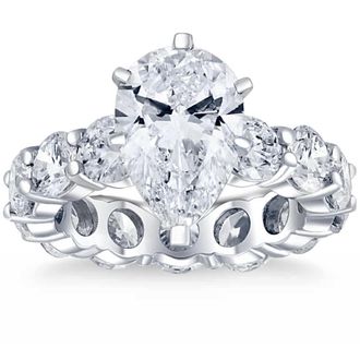 Pompeii3 Certified 8Ct TW Pear Diamond Eternity Engagement Ring in 14k Gold Lab Grown